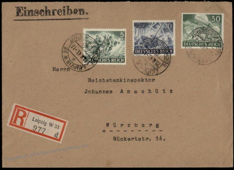 Germany 1943 Helden der Wehrmacht I Heroes Series Cover Leipzig Registered 71626