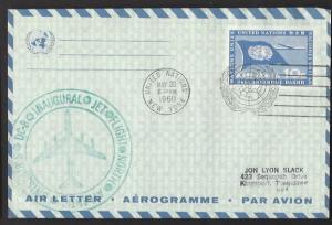 UNITED NATIONS NEW YORK 1960 10c Aerogramme FFC SWISS AIR to ZURICH Sc UC4