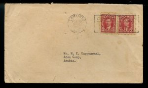 ?ADEN ARABIA, 6c half oz. Empire AirMail Scheme, rec'd 5 Mar 1939, cover Canada