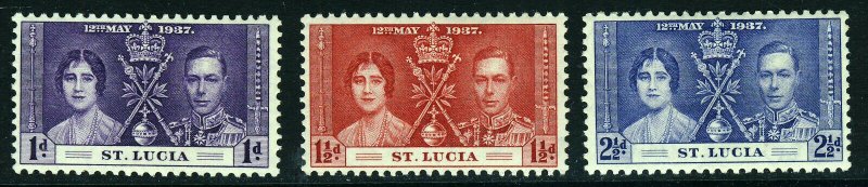 ST LUCIA King George VI 1937 The Coronation Set SG 125 to SG 127 MINT