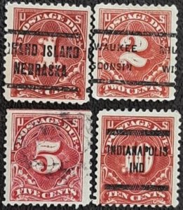 US Scott # J61,J62,J64,J65; 4 used Postage Due stamps from 1917. VG/VF