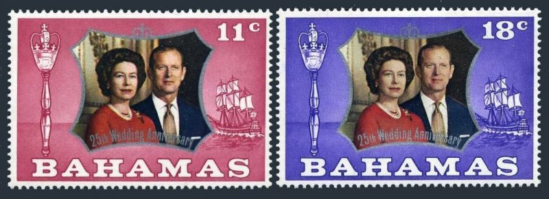 Bahamas 344-345 blocks/4,MNH. Michel 352-353. QE II Silver Wedding,1972.Galleon.