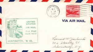 U.S. AIR MAIL FIRST FLIGHT FROM HUNTINGTON WEST VIRGINIA - PISSTBURGH PA 1953