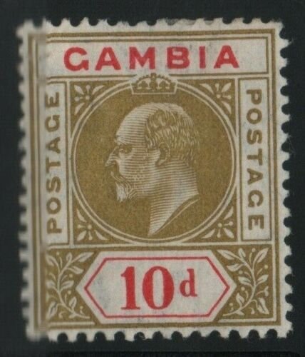 Gambia 1905 SG66 10d  Olive Green Carmine Multi CA watermark - mounted mint 