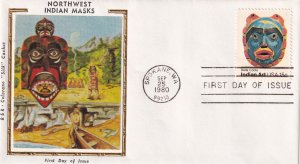 1980, Northwest Indian Masks-Bella Coola, Colorano Silk, FDC (E11981)