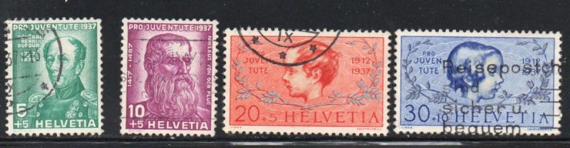 Switzerland Sc B85-88 1937 Pro Juventute Anniversary stamp set used