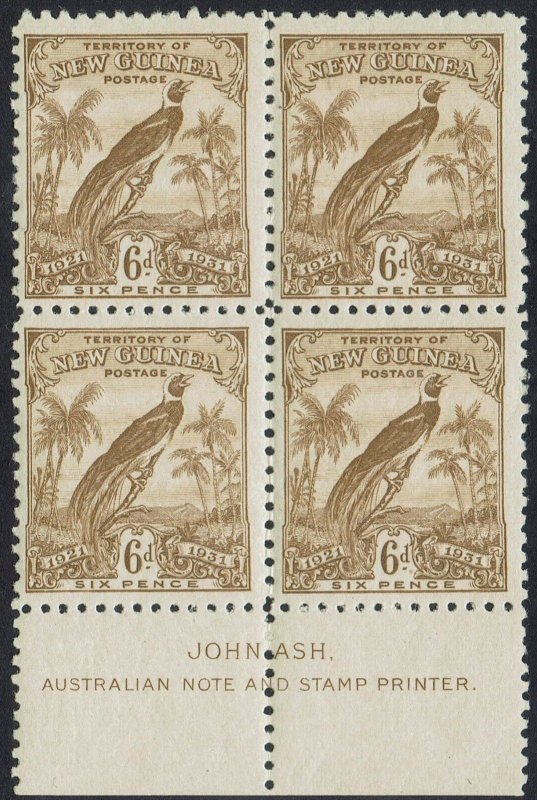 NEW GUINEA 1931 DATED BIRD 6D IMPRINT BLOCK */**