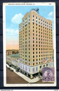 USA 1932 Colored Postal Card to Estonia 3c A.Lincolm Hotel PA   15147
