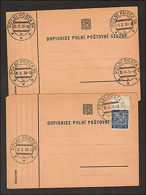1938 CZECHOSLOVAKIA 2 FIELD POST OFFICE POSTCARDS SHORT L...