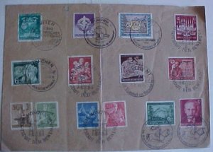 GERMANY  1942 12 CANCELS 7 DIFF MUNCHEN,WIEN,PARCHANT,FOLDED ALL STAMPS FINE,NO