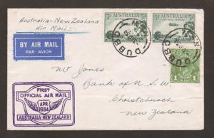 Australia Sc 67, C1 pair on 1934 Australia - New Zealand First Flight Cover