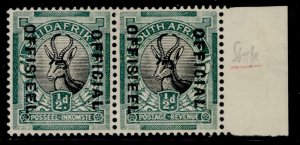 SOUTH AFRICA GV SG O7a, ½d black & green, LH MINT. Cat Marginal