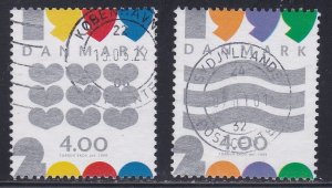 Denmark # 1167-1168, New Year - Hearts & Wavy Lines, Used