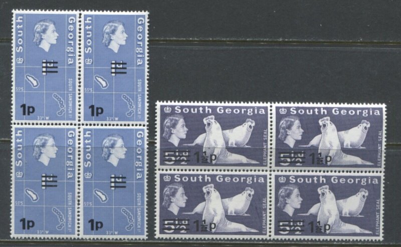 South Georgia QEII 1971 blocks of 4 overprinted new values unmounted mint NH