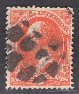 US Stamp #O98 3c Vermillion Dept. of Interior USED SCV $3.00