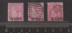 Mauritius  #76-78  used  1883 Queen Victoria   The three surcharges  16c on 17c