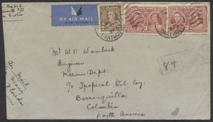 1937 Dartmouth NS to Columbia Cover Air Mail Short Paid 84c Due