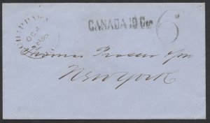 1855 Cross Border Stampless Cover Unpaid Chippawa UC to New York