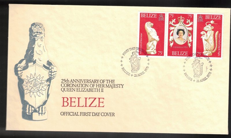 BELIZE Scott # 397a, 397b, 397c FDC - 25th Anniversary Of QEII Coronation