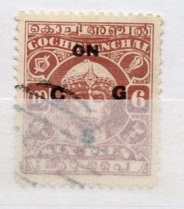 India Cochin 1938-44 Early Issue used Shade of 6p. Optd NW-16059