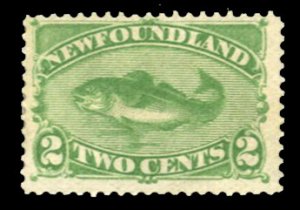 Newfoundland #46 Cat$75, 1890 2c yellow green, unused (regumed)