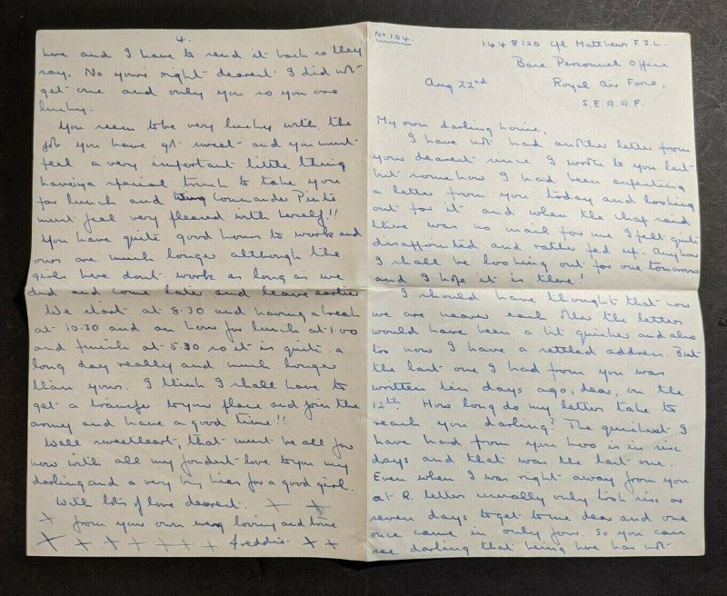 1945 India Bombay to Bangalore Soldier's Free Mail Post #2 Censor Cover & Letter