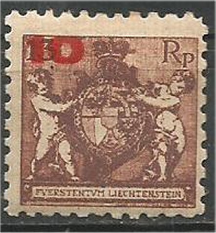 LIECHTENSTEIN, 1924 MVLH 10rp on 13rp, Surcharged, Scott 71