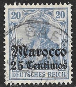 GERMANY OFFICES IN MOROCCO 1906-11 25c on 20pf Germania Sc 36 VFU