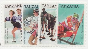 1988 Tanzania Sc# 1601-04 Winter Olympics skiing curling figure skating  Cv$9