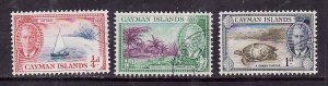Cayman Is.-Sc#122-4-used low values of KGVI set-id8-Turtles-1950-