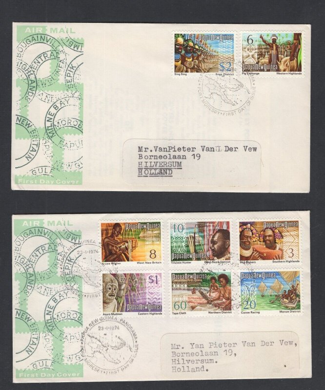 Papua New Guinea #369-88 (1973-74 definitive set) on 4 addressed cachet FDC