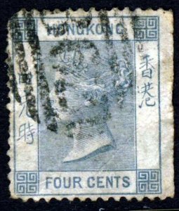 HONG KONG Queen Victoria 1863-71 4c. Grey Wmk Crown CC SG 9 FLAWS