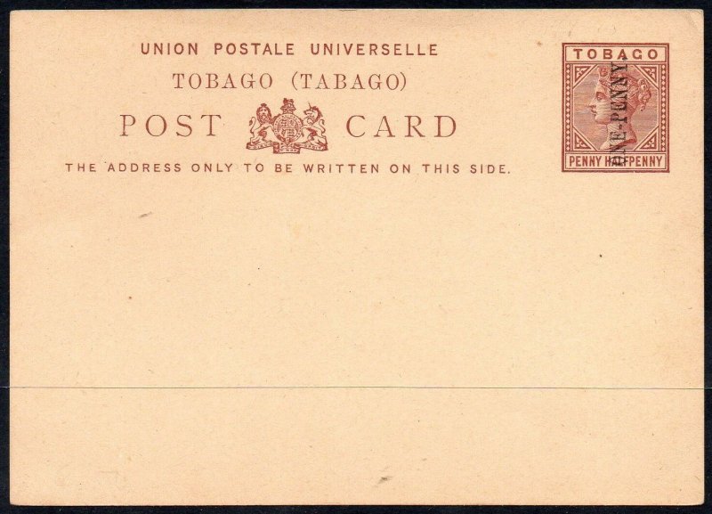 TOBAGO Queen Victoria PENNY HALFPENNY Postal Stationery SURCHARGED ONE PENNY