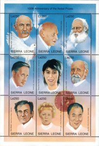 Sierra Leone 1996 - Nobel Prizes Centenary - Sheet of 9v - Scott 1845 - MNH