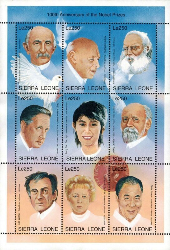 Sierra Leone 1996 - Nobel Prizes Centenary - Sheet of 9v - Scott 1845 - MNH