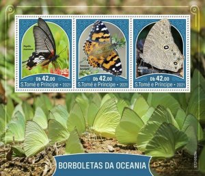 Sao Tome & Principe 2021 MNH Oceania Butterflies Stamps Painted Lady 3v M/S