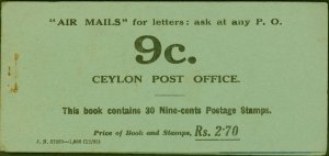 Ceylon 1935 2R.70 Booklet SGSB14 J.N 57389-1,000 (12-35) Containing 30 x 9c i...