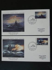 world war II ww2 battle of North Cape ship boat navy x2 FDC Marshall 1993