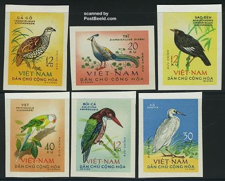 Vietnam 1963, Birds 6v imperforated, MNH
