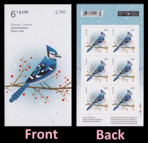 Canada 3366a Christmas Holiday Birds Blue Jay $1.30 booklet 6 MNH 2022