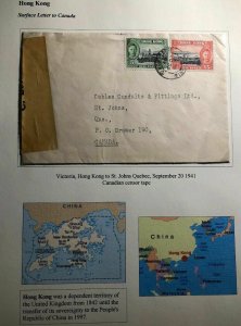 1941 Victoria Hong Kong Commercial Censored Cover To St Johns Canada