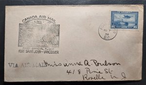 Stamp Canada Cover 1938 Air Mail B. C. to NJ