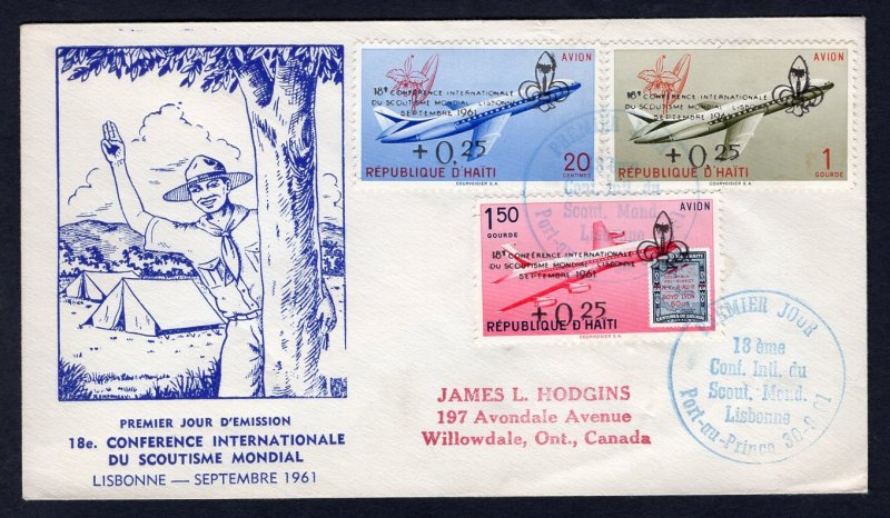 h446 - HAITI 1961 Boy Scouts FDC Cover. Airmail Surcharge Stamps