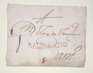 O) 1795 circa, CHILE C, BALPARAISO MARK IN RED. VALPARAISO, PREPHILATELIC, 1 rea