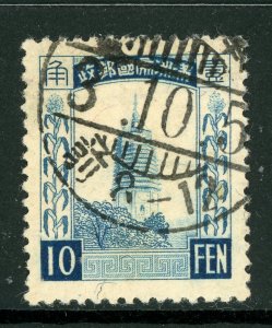 China 1935 Manchukuo 10 Fen Wmk Scott #57 Blue VFU O280 ⭐⭐⭐⭐⭐