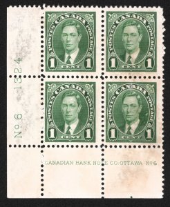 Canada Scott 231 plate block of 4   Lot QC068