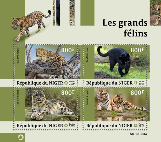 Niger 2019 MNH Wild Animals Stamps Big Cats Tigers Panthers Amur Leopards 4v M/S 