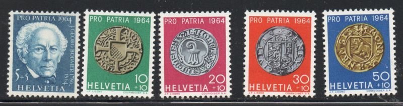 Switzerland Sc B334-38 1964 Pro Patria Coins stamp set mint NH