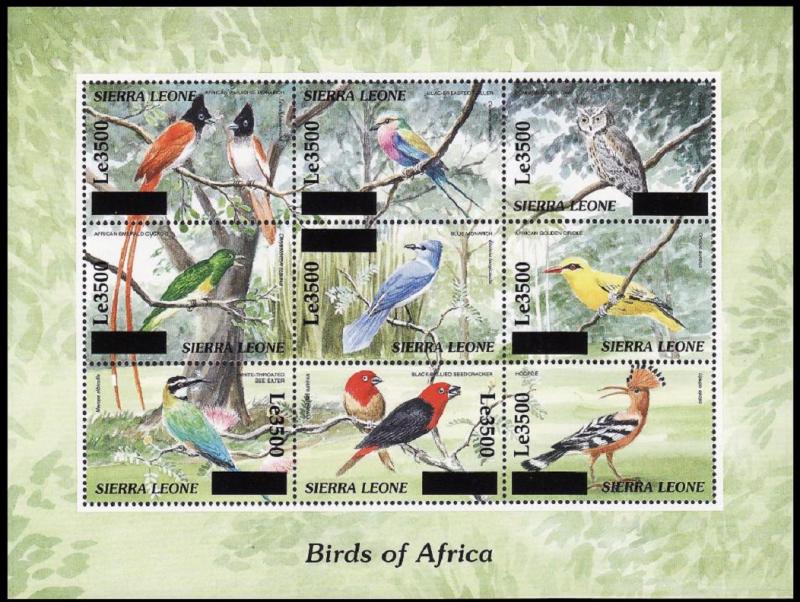 Sierra Leone Birds of Africa Sheetlet of 9 overprinted RARR MI#5058-5066