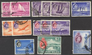 Singapore Sc# 31-41 (Assorted) Used (a) 1955 QEII Definatives